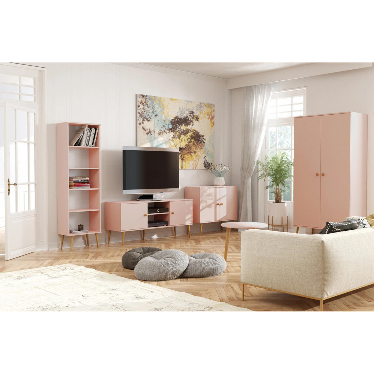 KLEIDERSCHRANK NATURA, 100 cm, Rosa, mit Kleiderstange - Rosa, Holz (100/202/52cm) - Excellent Home