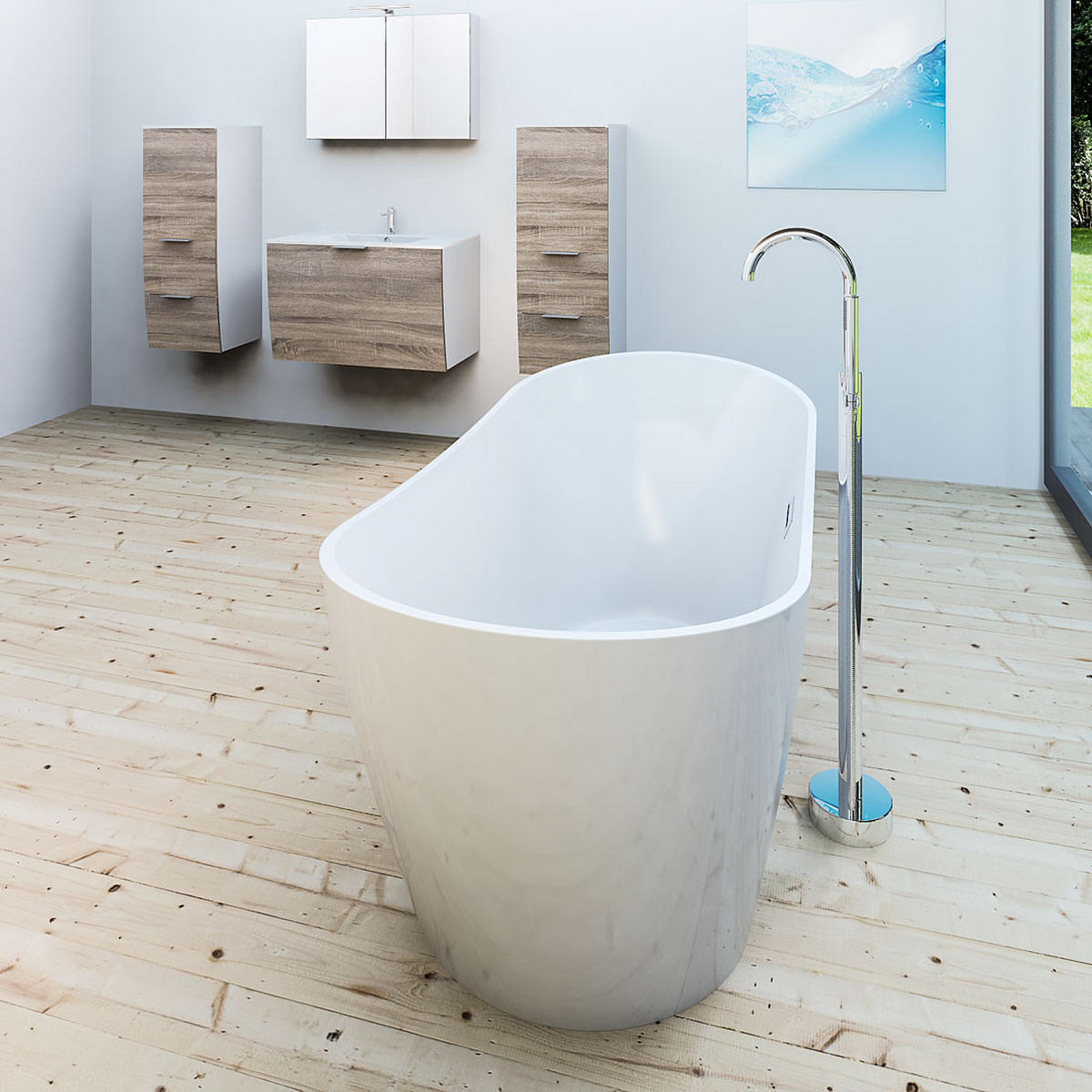 BADEWANNE freistehend F03 Armatur AF02 - Weiß, Glas/Kunststoff (80/72/180cm) - AcquaVapore by Sandra Jentho