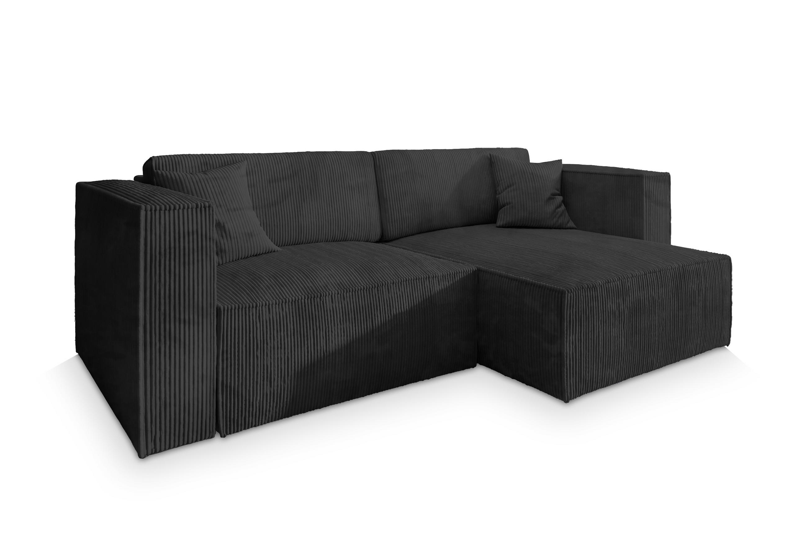 ECKSOFA NERIO P Schwarz Kordstoff mit Schlaffunktion - Schwarz, Holz (245/148cm) - MASSENO