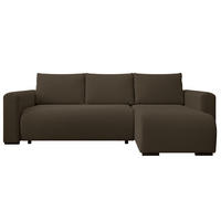 ECKSOFA DORA L, Eckcouch in L-Form mit Schlaffunktion und Bettkasten, Farbe: Dunkelbraun, Bouclé-Stoff, Ottomane Rechts - Dunkelbraun, Textil (240/143cm) - Storez24