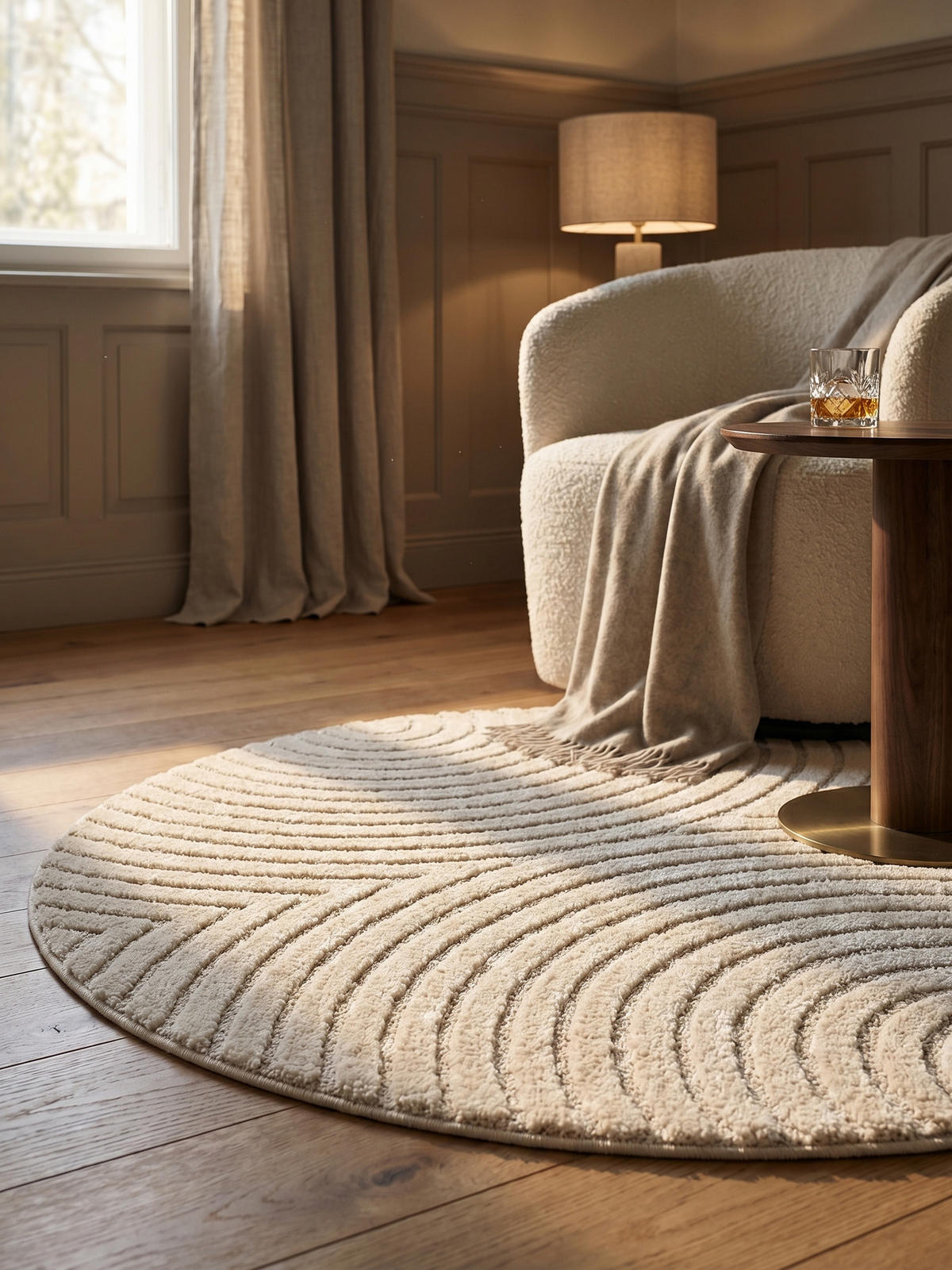 TEPPICH Wohnzimmer Hoch-Tief 3D-Effekt Organische Bögen mit 3D-Effekt OEKO-TEX 3D-Relief Boho Rund Creme 200x200 – RIGI - Creme, Textil (200/200cm) - KADIMA DESIGN