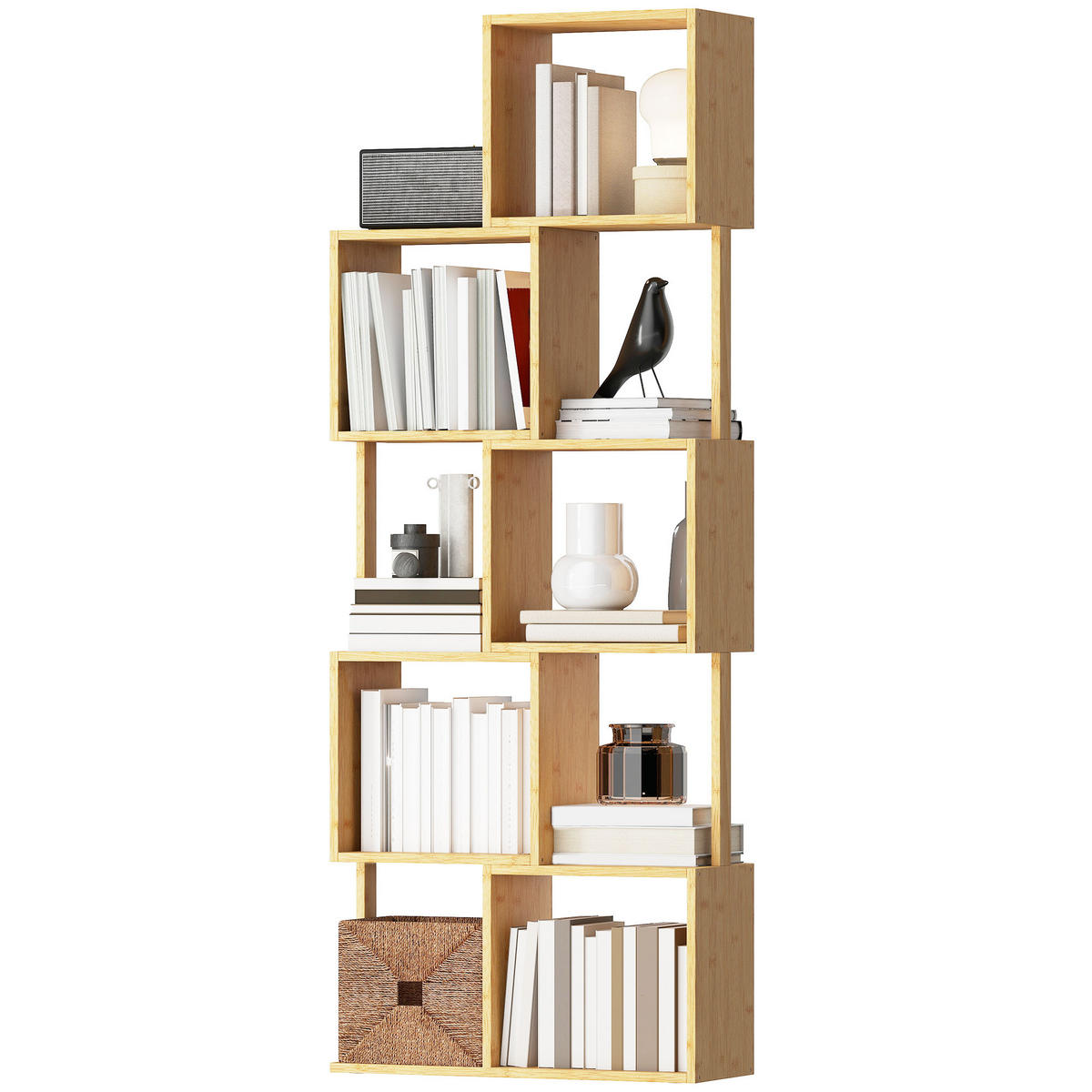 BÜCHERREGAL,ASYMMETRISCH 5-stöckig Bambus 62,5x23x165cm,naturholzfarbe - Beige, Metall (62.5/165/23cm) - Vallsero