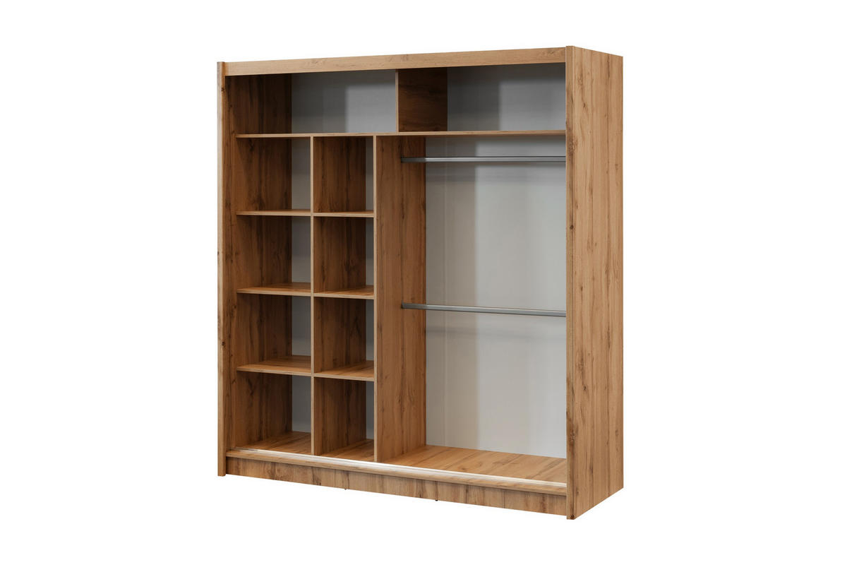 SCHWEBETÜRENSCHRANK DRAVEN 203/215/60,5 cm 2-türig mit Spiegel Eiche Wotan - Eiche Wotan/Weiß, Holzwerkstoff (203/215/60.5cm) - MASSENO