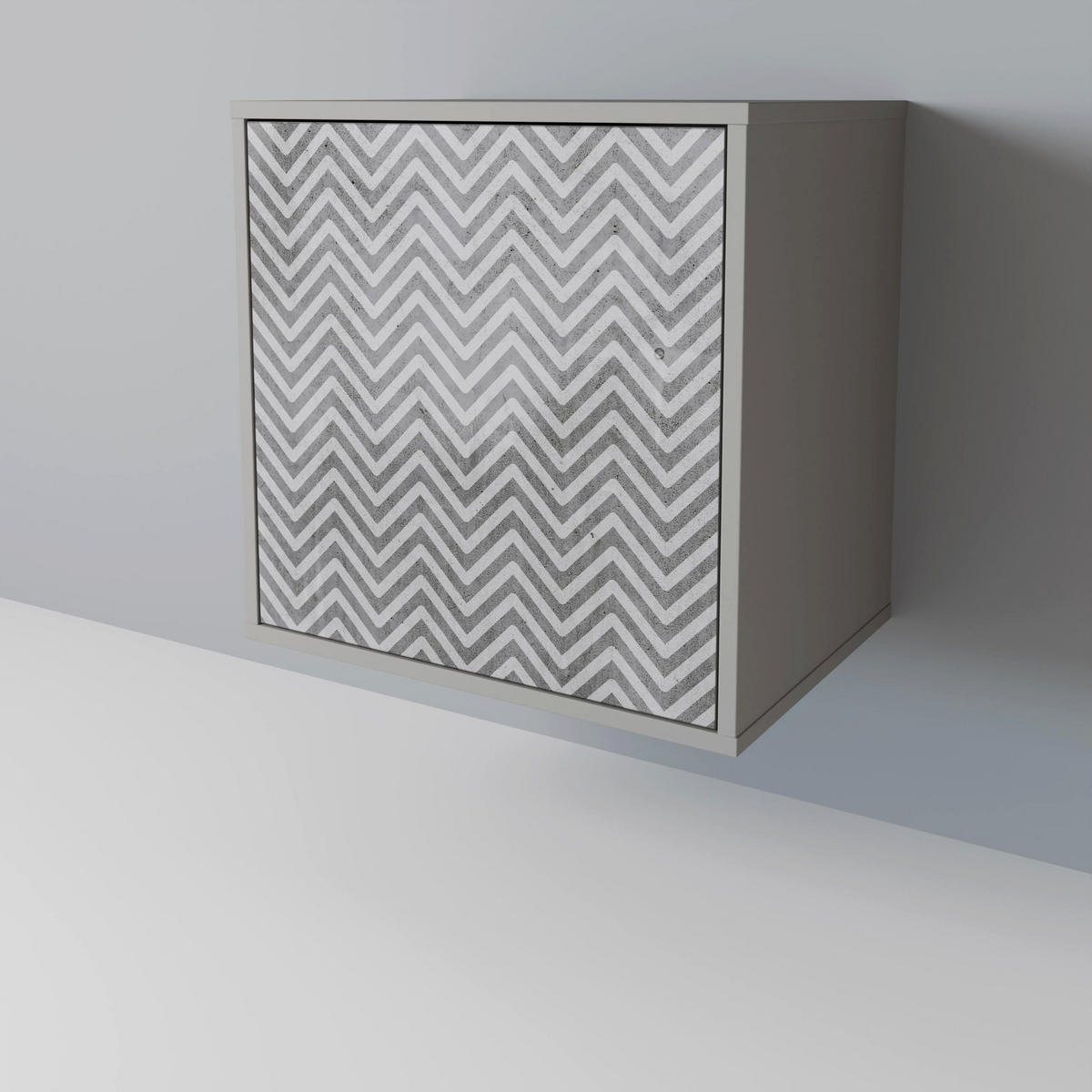 SIDEBOARD CONCRETE ZIG ZAG, Grau, 57,5x42x67,5 cm, Schwarze Metall-Rahmenfüße - Multicolor/Schwarz, Holzwerkstoff/Metall (57.5/67.5/42cm) - SpaceRebels