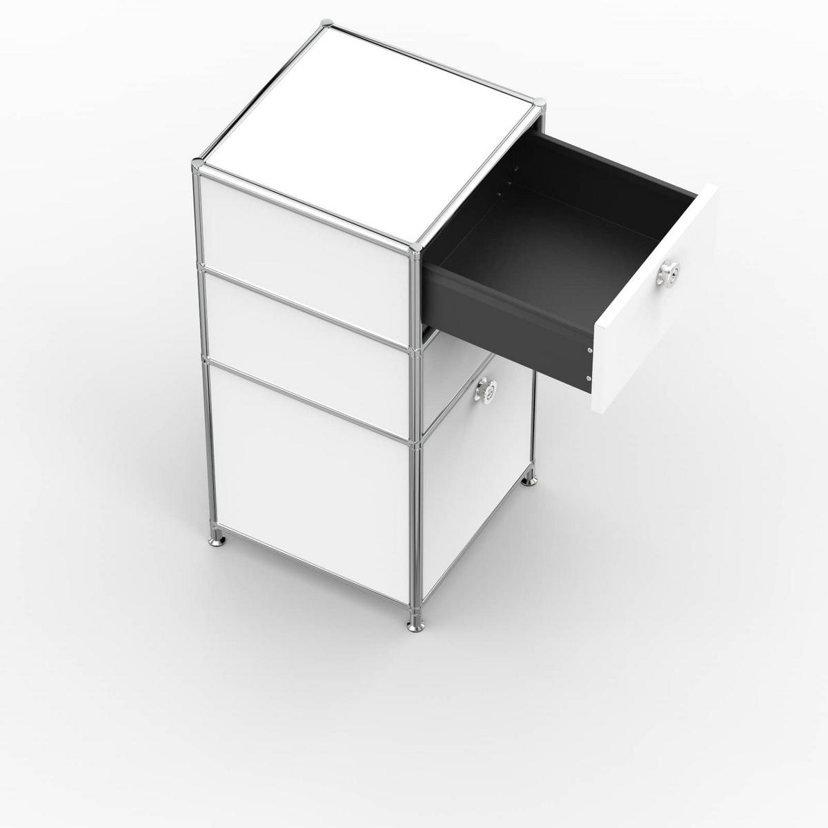 BÜRO-STANDCONTAINER, Metall, 40cm, 2 Schubladen + 1 hohe Schublade, Signalweiss - Chromfarben/Silberfarben, Metall (40/82.4/39.7cm) - Versee