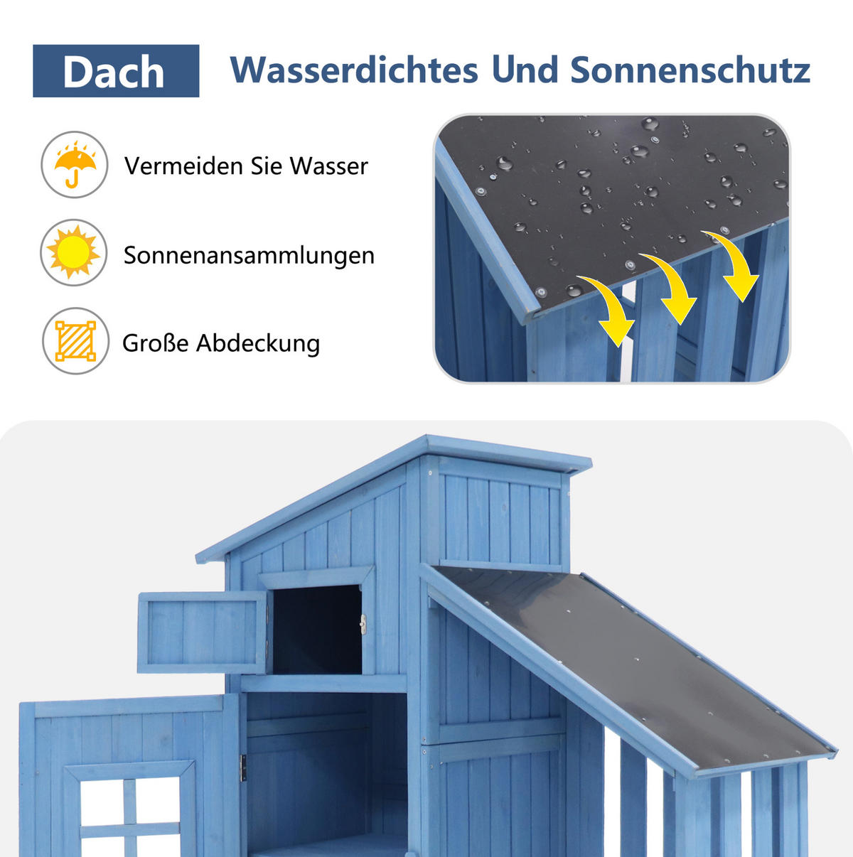 GARTENSCHRANK aus Massivholz 124x46x174cm Blau mit 2 Regalen - Blau, Holz (46/174/124cm) - Modfu