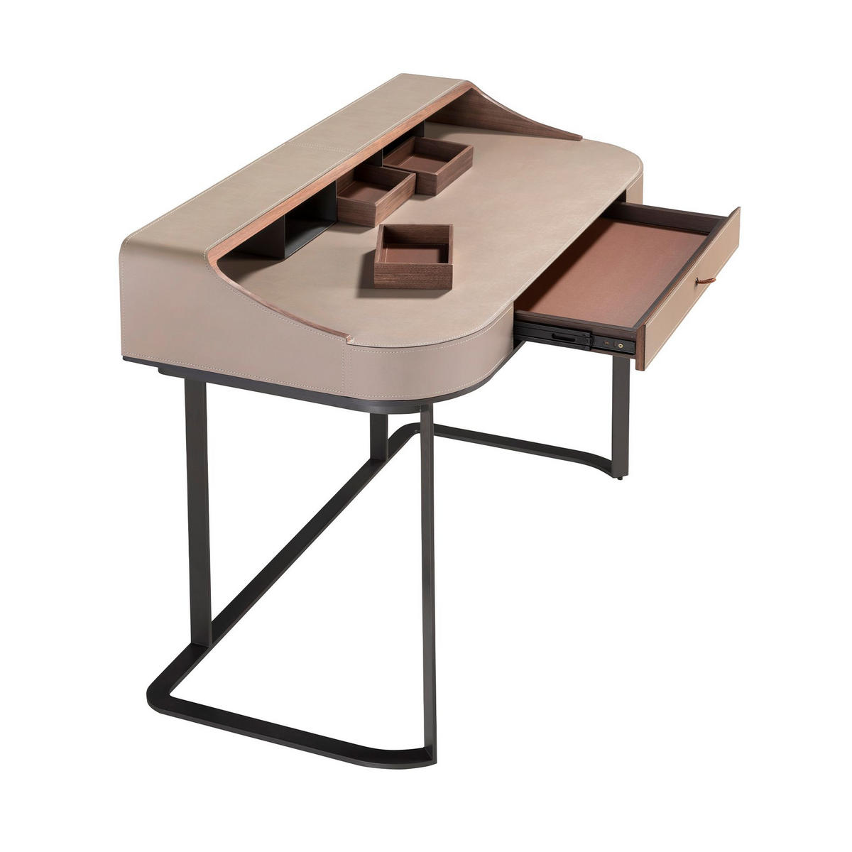 SCHREIBTISCH Schminktisch aus Kunstleder, Nussbaum und grauem Stahl 120/60/86 cm - Fango/Nussbaumfarben, Leder/Holz (60/120/86cm) - ANGEL CERDA