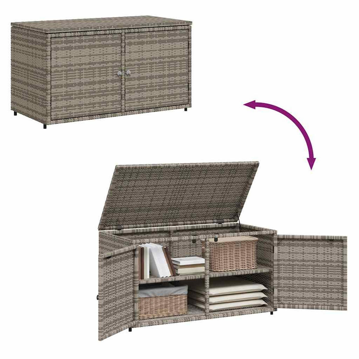 GARTENSCHRANK Grau 110/55/60,5 Cm Poly Rattan - Grau, Kunststoff (55/60.5/110cm) - vidaXL