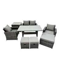 GARTENMÖBELSET mit 2 Sesseln,Zweisitzer,3 Hockern,Esstisch,Beistelltisch Polyrattan Dunkelgrau 7-Sitzer - Dunkelgrau/Grau, Glas/Kunststoff - Fimous