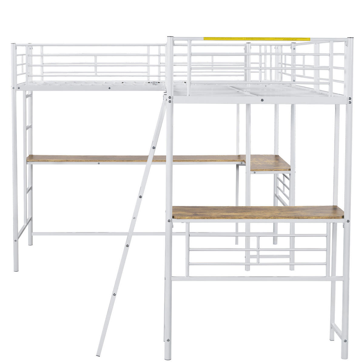 HOCHBETT aus Metall und MDF 90x200 cm in Weiß mit Schreibtisch und Treppe - Weiß, Metall (140/200cm) - Modfu