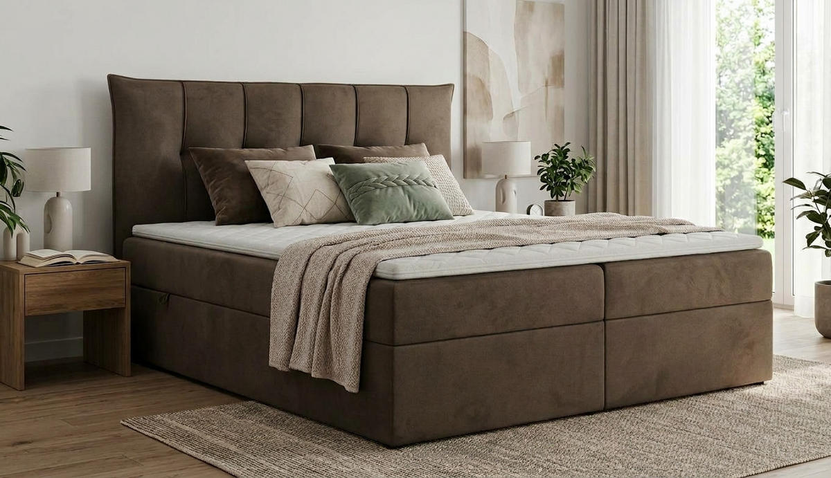 BOXSPRINGBETT PREMIUM 10, 160 x 200 cm, Bettkasten, H3, braun - Braun, Textil (160/200cm) - Labett