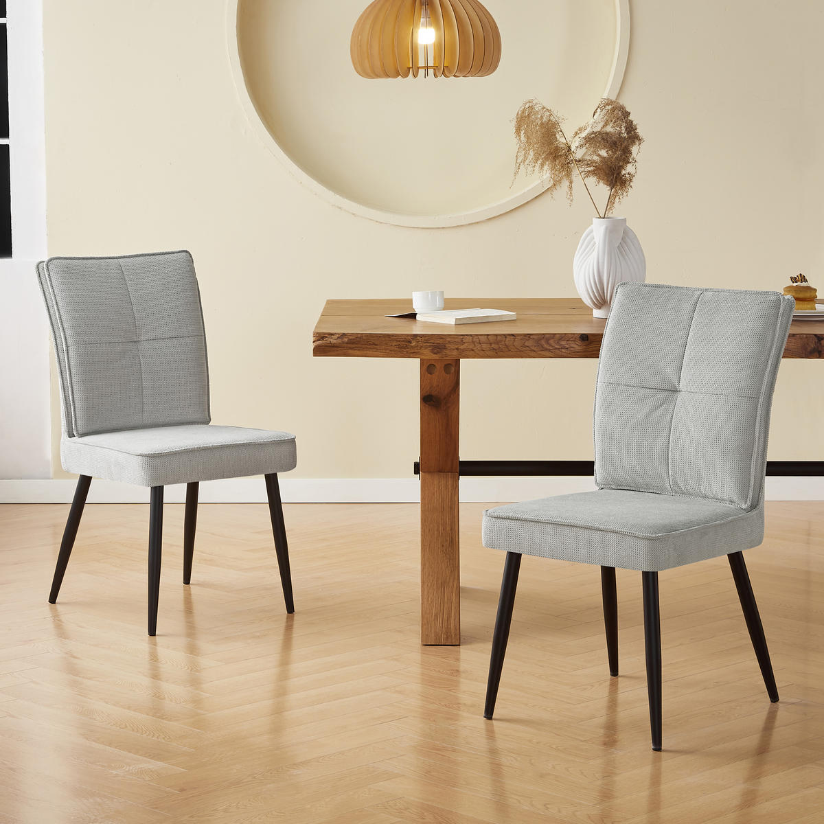 STUHL-SET DE-36847 2 Stück mit Hahnentritt-Bezug Hellgrau - Hellgrau, Metall (41/90.5/44cm) - ComfortXL