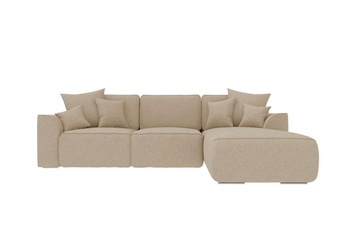 ECKSOFA GUSTO Strukturstoff Beige Rechts inkl. Schlaffunktion - Chromfarben/Beige, Kunststoff/Textil (295/194cm) - 99rooms