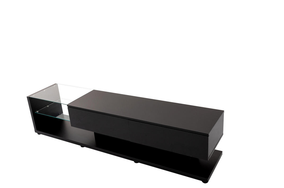 TV-LOWBOARD aus Spanplatte 170x36x38 cm Schwarz mit Hochglanzoberfläche, LED-Beleuchtung und 2 Schubladen - Schwarz, Holzwerkstoff (170/38/36cm) - IVMEU