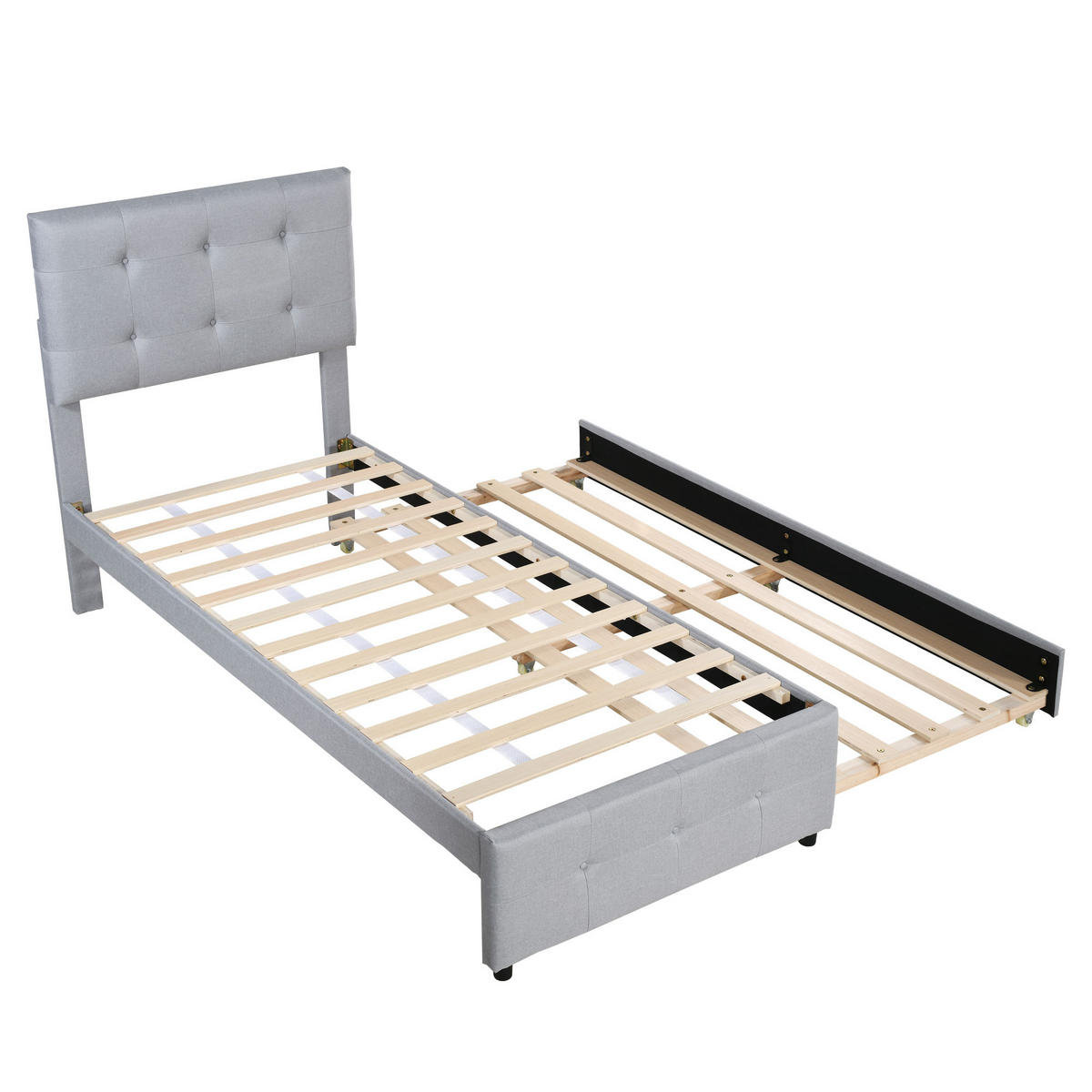 POLSTERBETT 90/200 cm grau mit ausziehbarem Bett und verstellbarem Kopfteil - Grau, Textil (90/200cm) - OKWISH