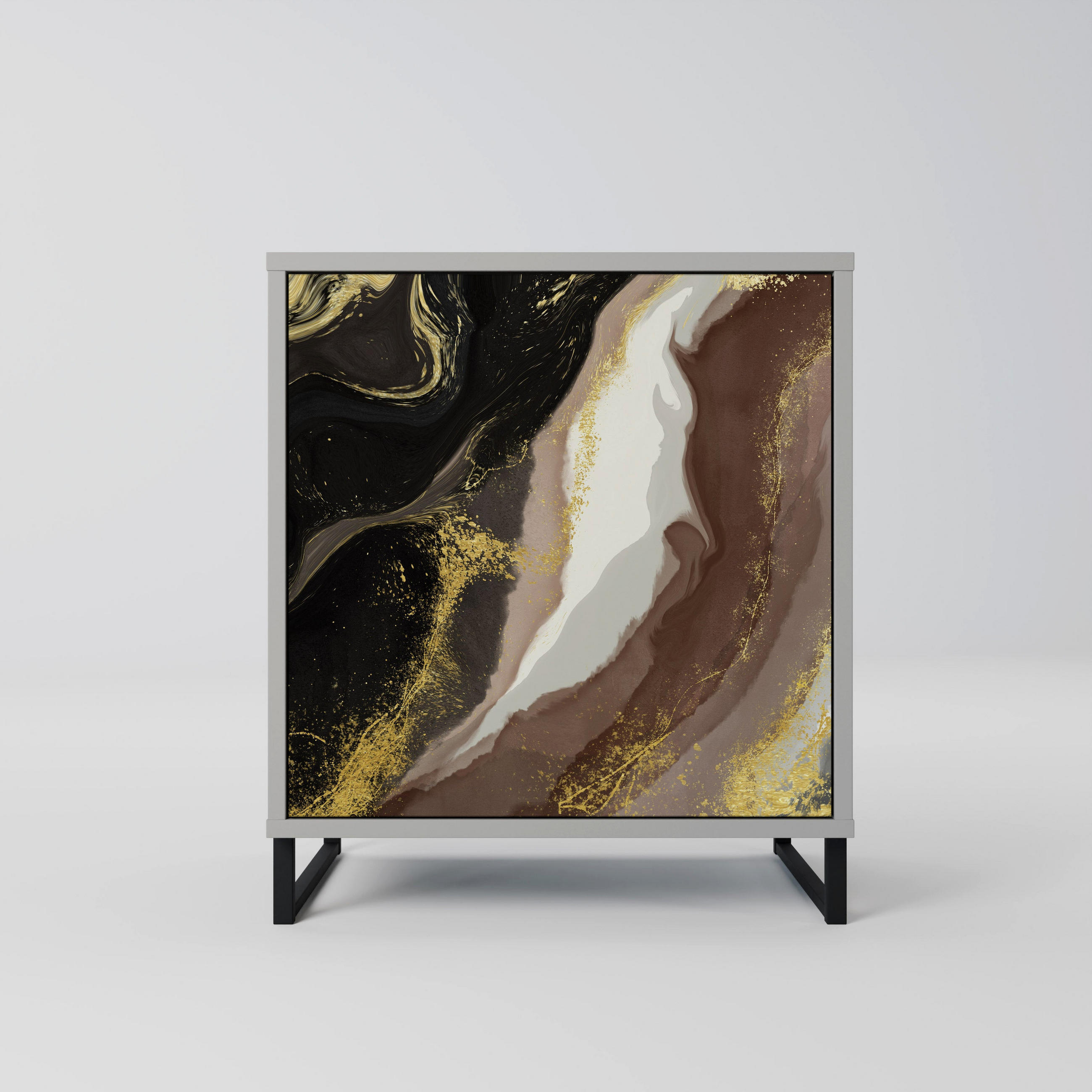 SIDEBOARD GOLD DUST, Grau, 57,5x42x67,5 cm, Schwarze Metall-Rahmenfüße - Multicolor/Schwarz, Holzwerkstoff/Metall (57.5/67.5/42cm) - SpaceRebels
