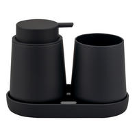 BAD-ACCESSOIRES-SET TESERO, Soft-Touch, schwarz - Schwarz, Kunststoff (18.5/13.5/10cm) - eluno