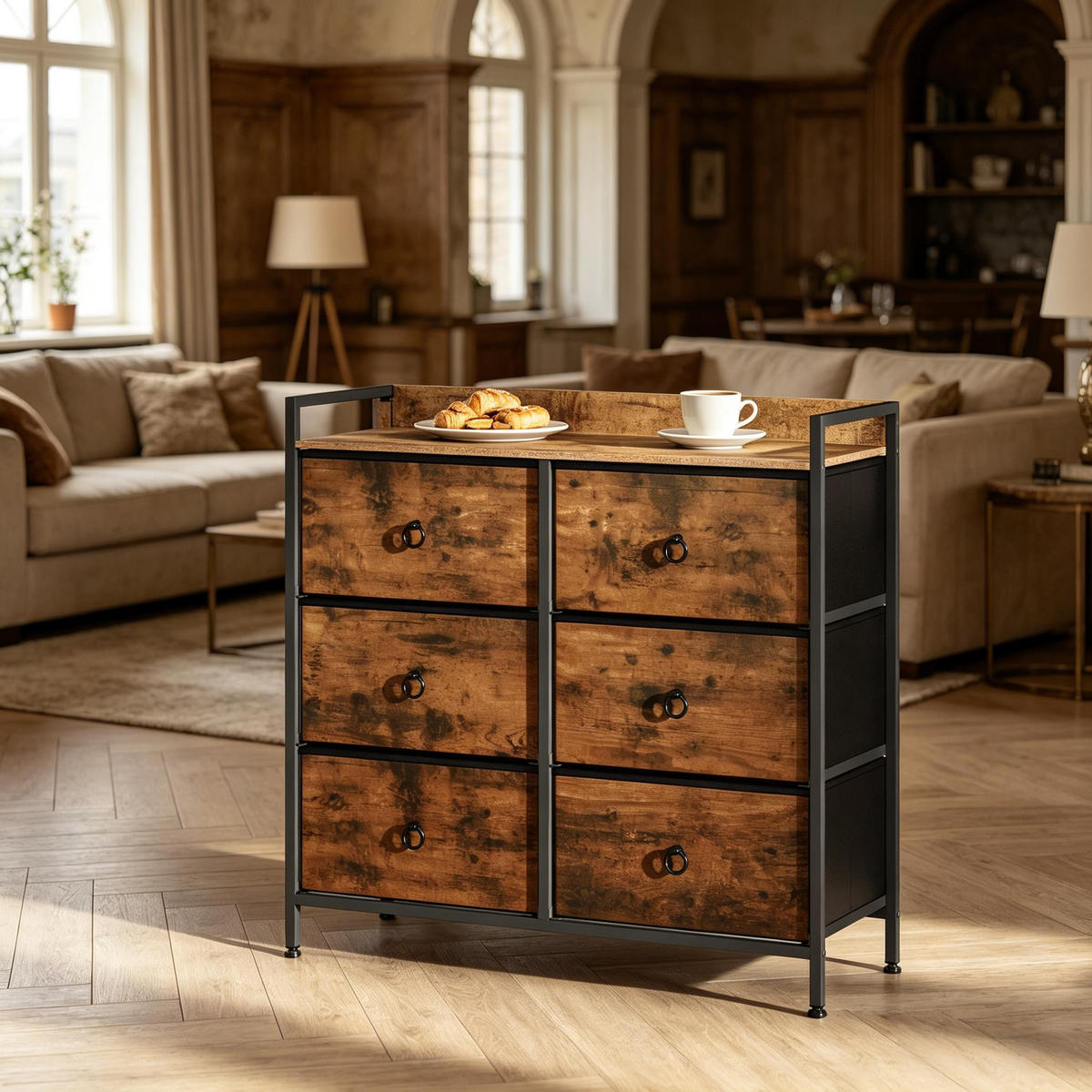 KOMMODE Schwarz und Rustikales Braun 80/29/78 cm - Schwarz, Holz (80/78/29cm) - PANGIVO