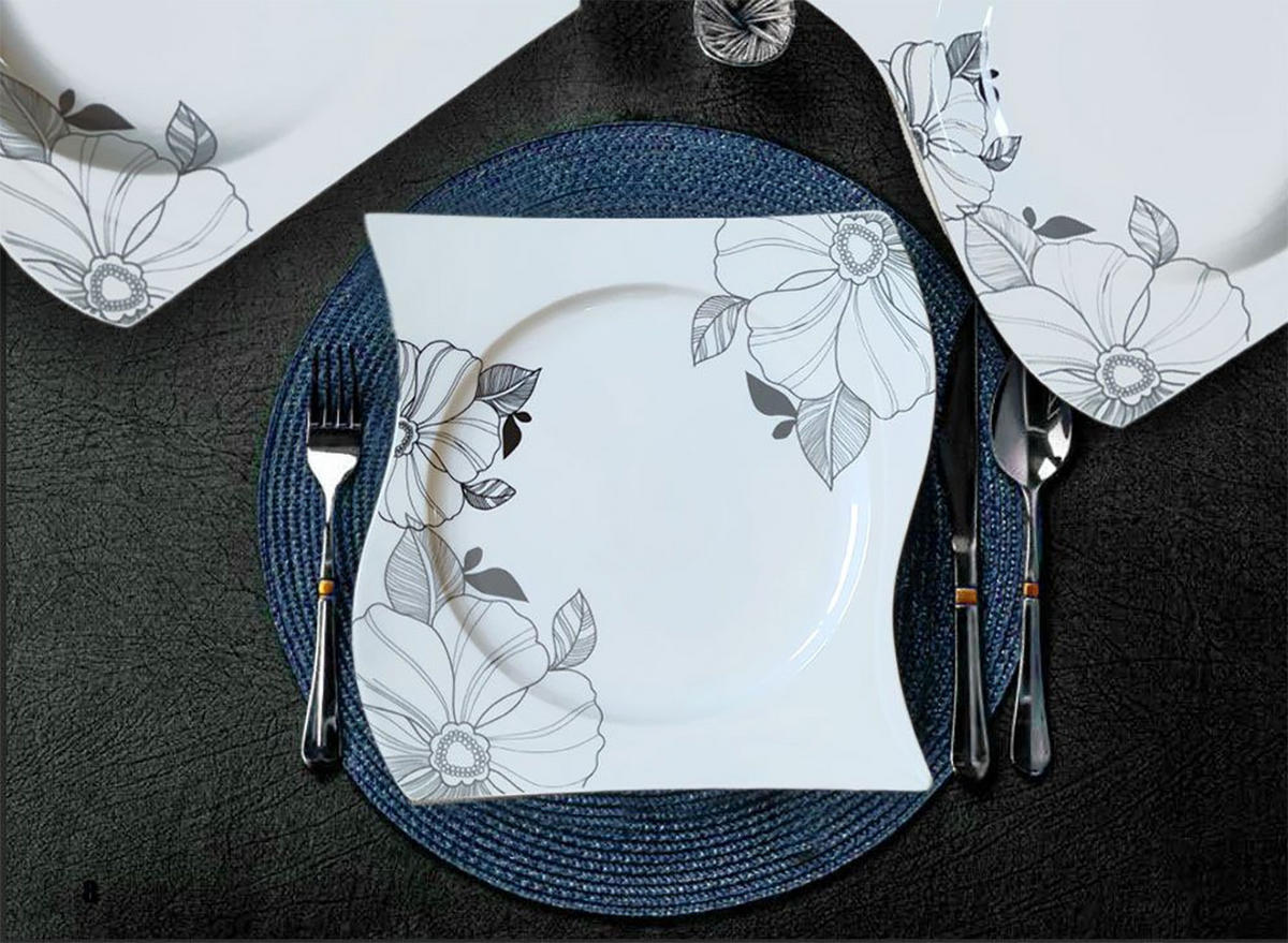 KOMBISERVICE 43-teilig Chardon Grau-Schwarz für 6 Personen - Weiß, Keramik (50/30/30cm) - TULLIP