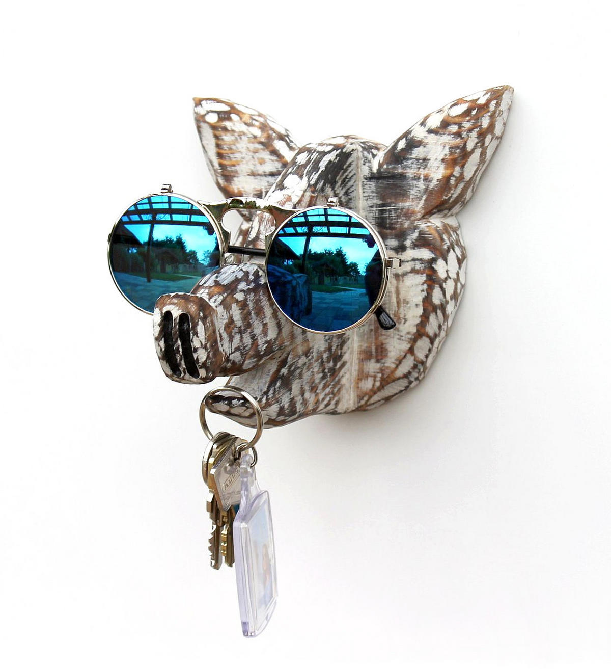 BRILLENHALTER Schwein Holz Wand 1106 - Weiß, Holz (15/14/17cm) - DanDiBo