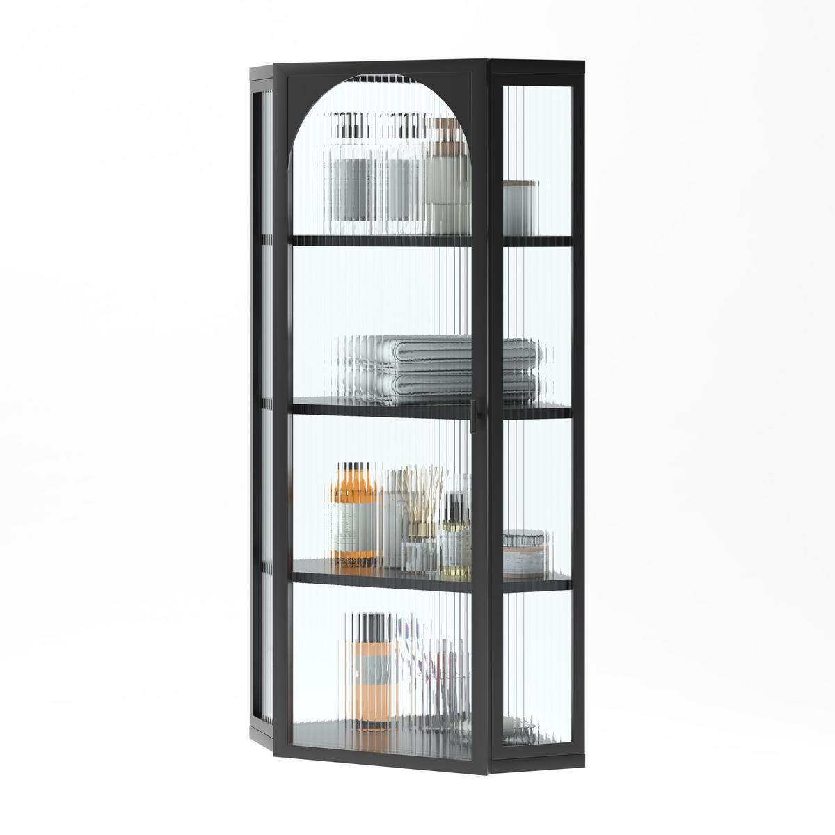 BAD-WANDSCHRANK Schwarz, Glastür & 4 Ablagen, 56 x 40 x 105 cm - Schwarz, Metall (56/105/40cm) - Urban Meuble