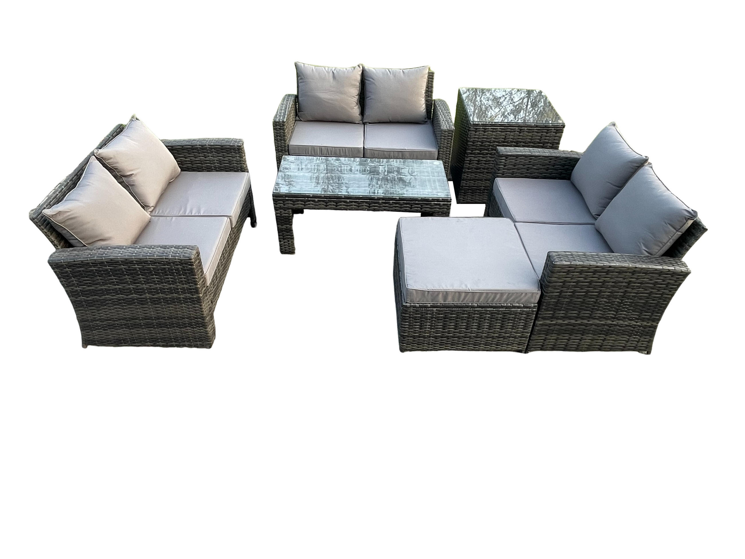 GARTENGARNITUR Polyrattan Dunkelgrau 7-Sitzer - Dunkelgrau, Metall - Fimous