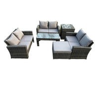 GARTENGARNITUR Polyrattan Dunkelgrau 7-Sitzer - Dunkelgrau, Metall - Fimous