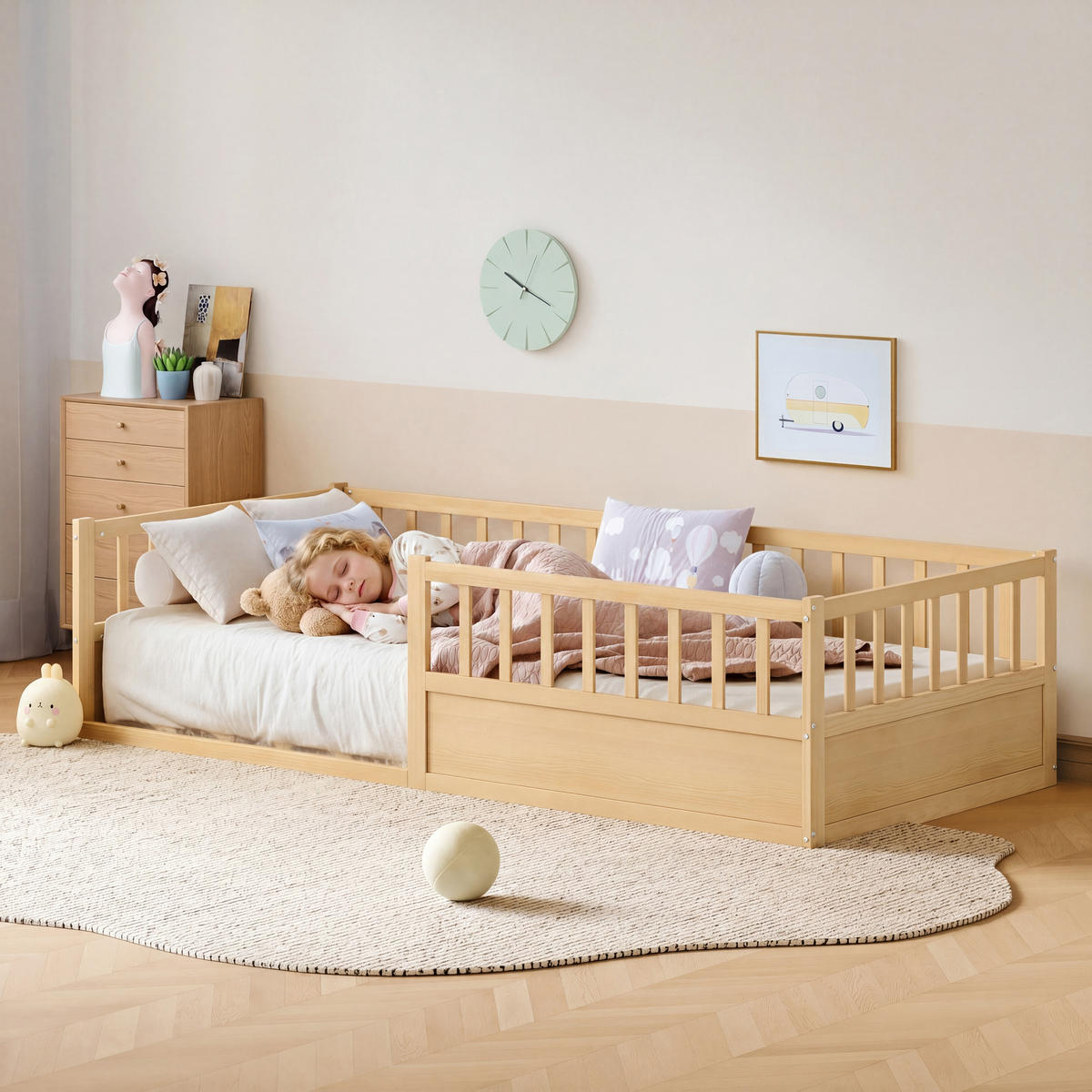 KINDERBETT 90/200 cm in Natur mit Lattenrost und offener Seite - Naturfarben, Holzwerkstoff/Metall (90/200cm) - WISHDOR