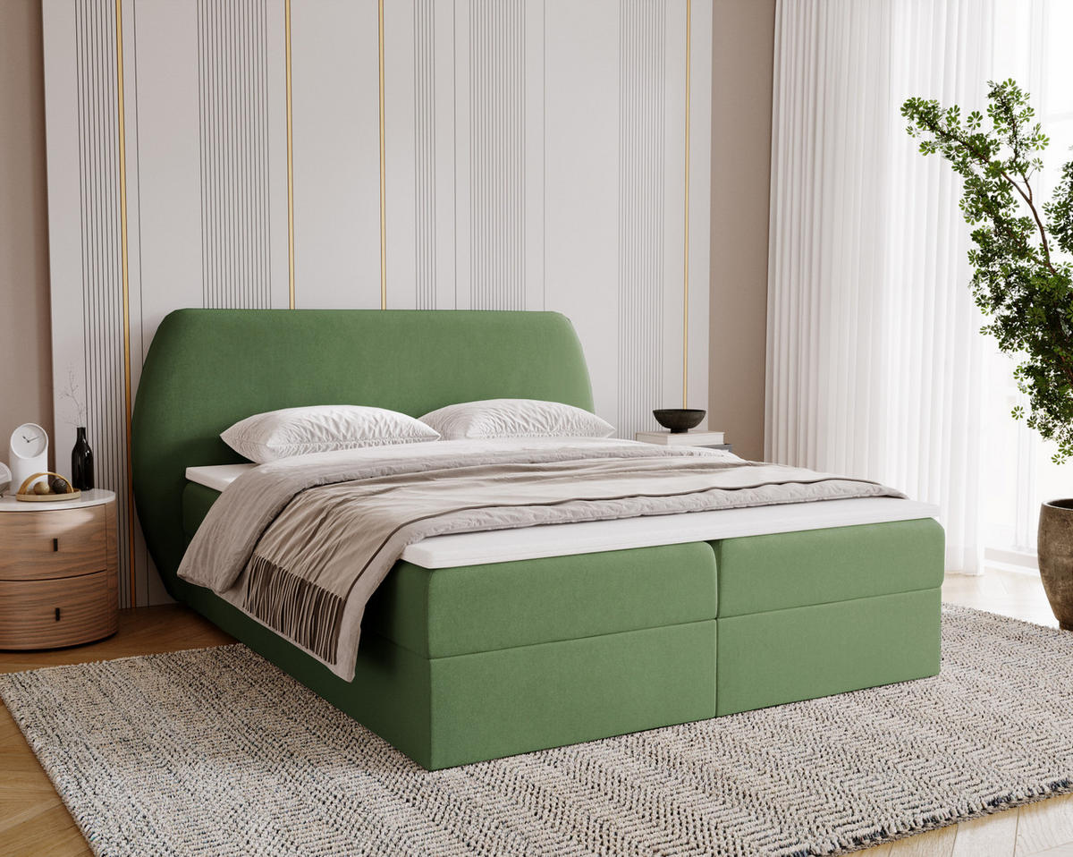 BOXBETT Bloom mit abgerundetem Kopfteil, Stoff Komodo Grün 120x200 cm - Grün, Holz (120/200cm) - Kaiser Möbel