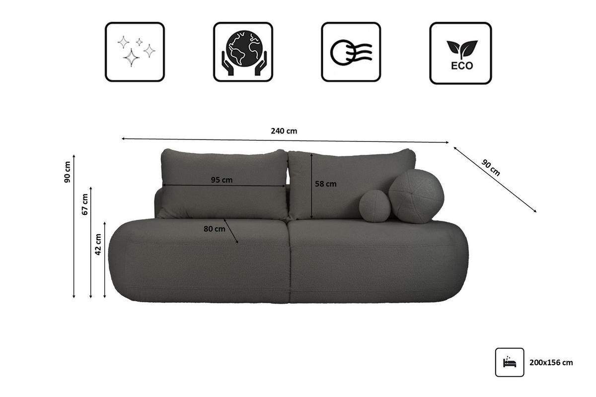 SCHLAFSOFA Mit Bettkasten Fabo, Stoff Quelle Graphit - Graphitfarben, Holz/Textil (240/90/90cm) - Kaiser Möbel