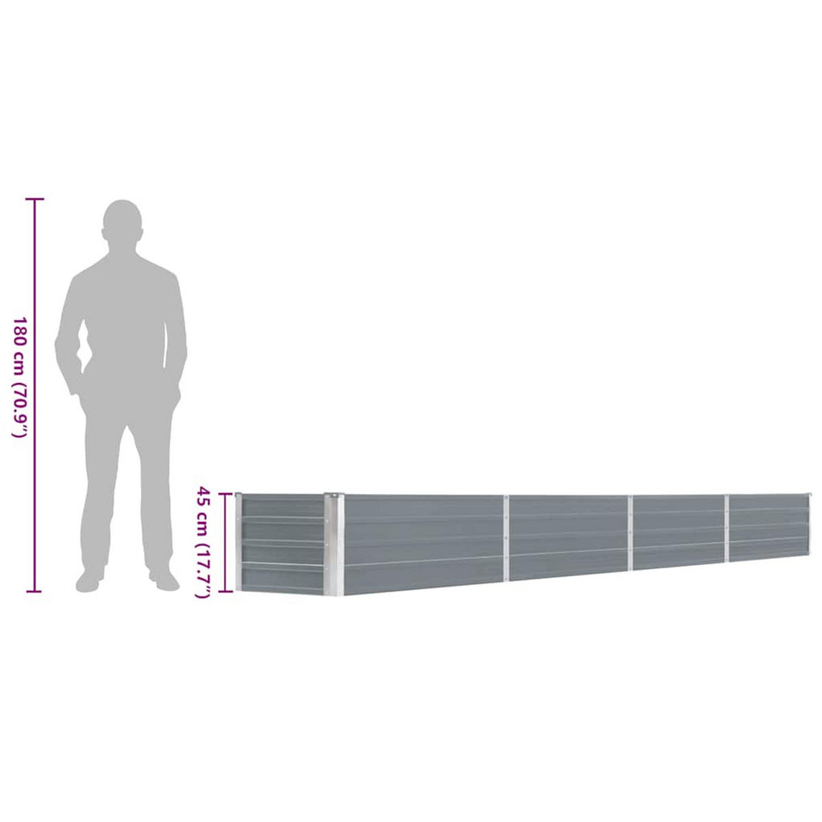 HOCHBEET 320/40/45 cm, aus Verzinkter Stahl, Grau - Grau, Metall (40/45/320cm) - vidaXL
