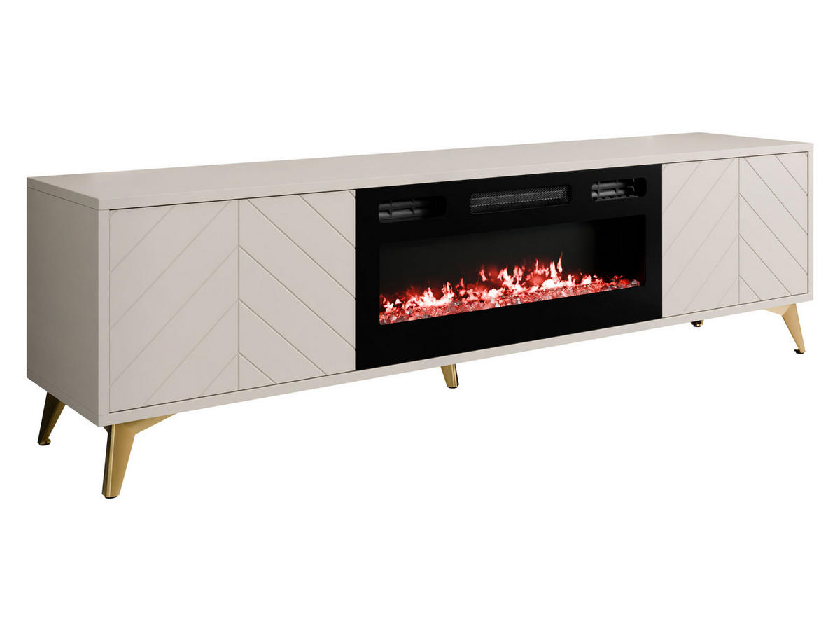 TV-LOWBOARD Xylx 2D EF mit Elektrische Kamin - Beige/Goldfarben, Holzwerkstoff/Metall (184/53/40cm) - MIRJAN24
