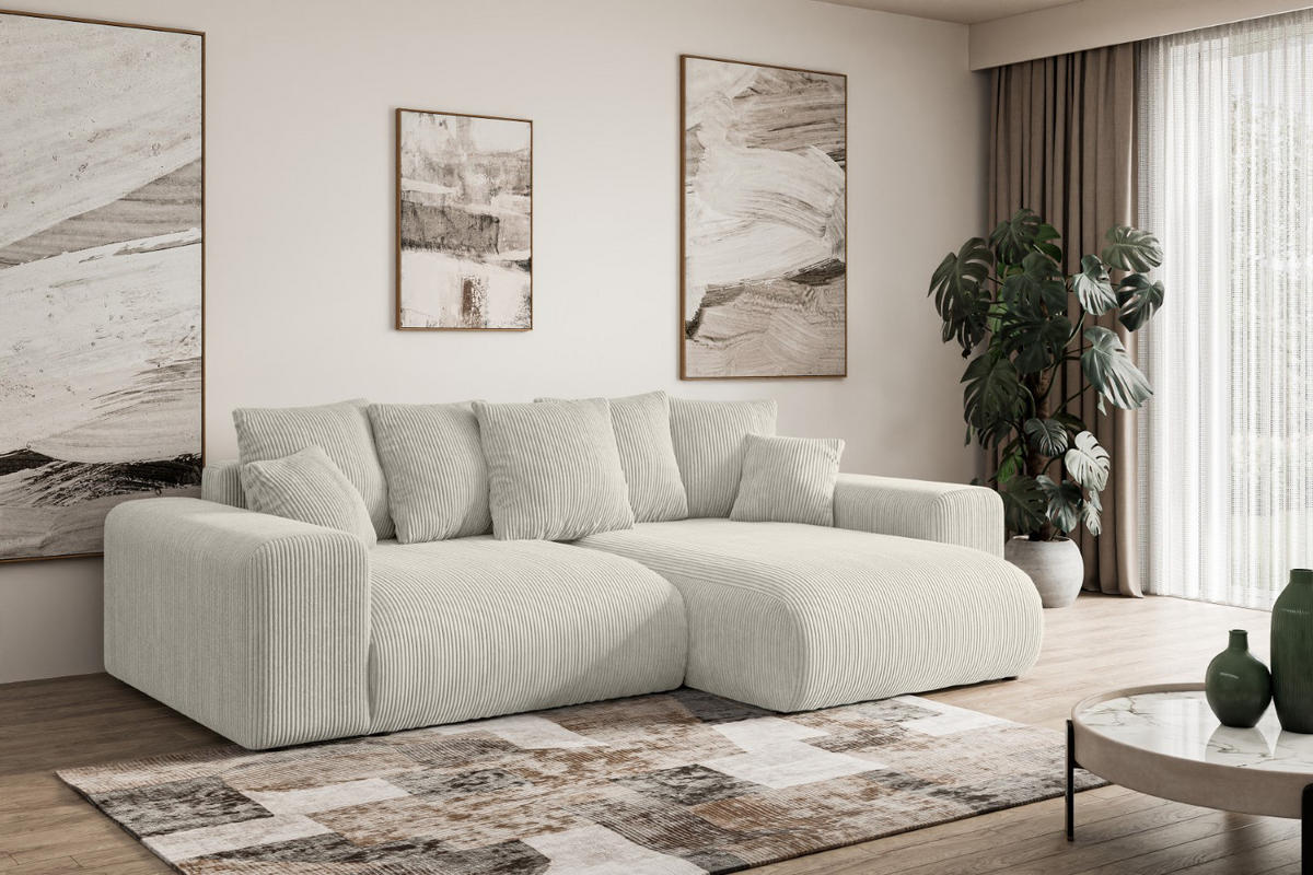 ECKSOFA Ottomane rechts ESKAR-L 266x176x84 Ecru Cord - Ecru/Schwarz, Holzwerkstoff/Kunststoff (176/266cm) - ALTDECOR