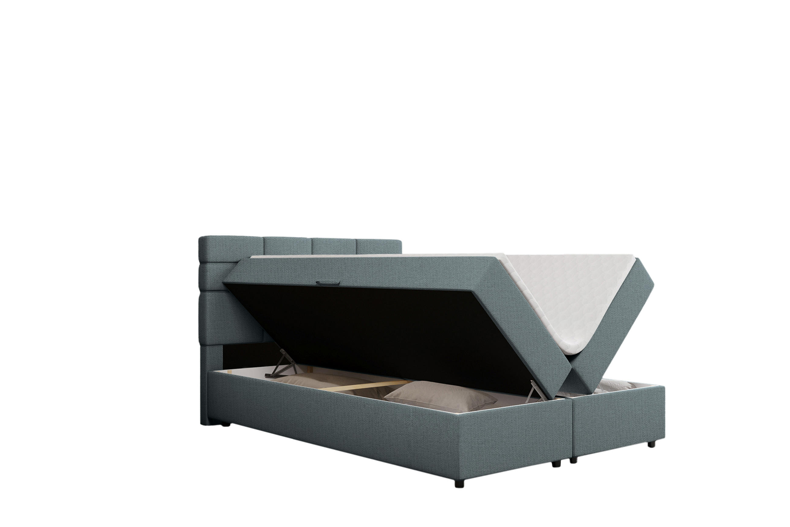 BOXBETT Reve 140 x 200 cm mit Bettkasten und Lattenrost ohne matratze - hellblau - Dunkelblau, Holz (140/200cm) - Panda Möbel