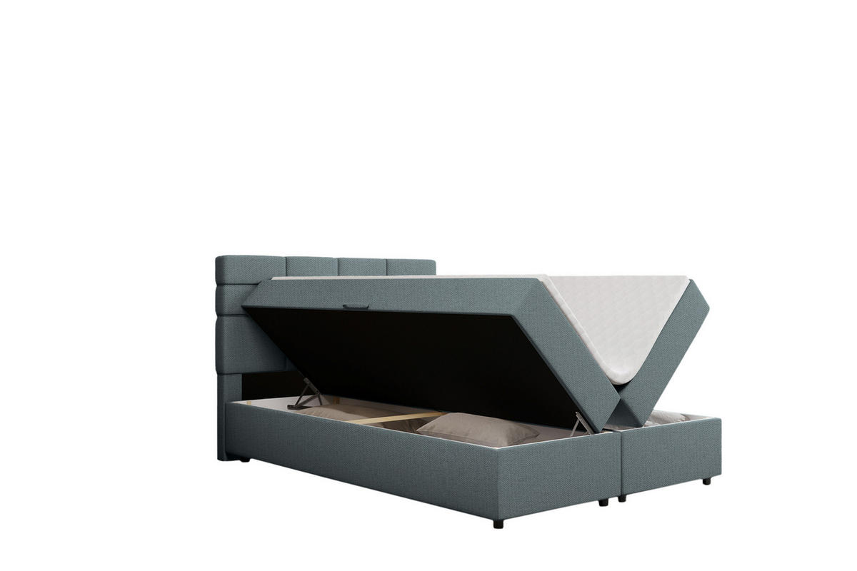 BOXBETT Reve 140 x 200 cm mit Bettkasten und Lattenrost ohne matratze - hellblau - Dunkelblau, Holz (140/206cm) - Panda Möbel