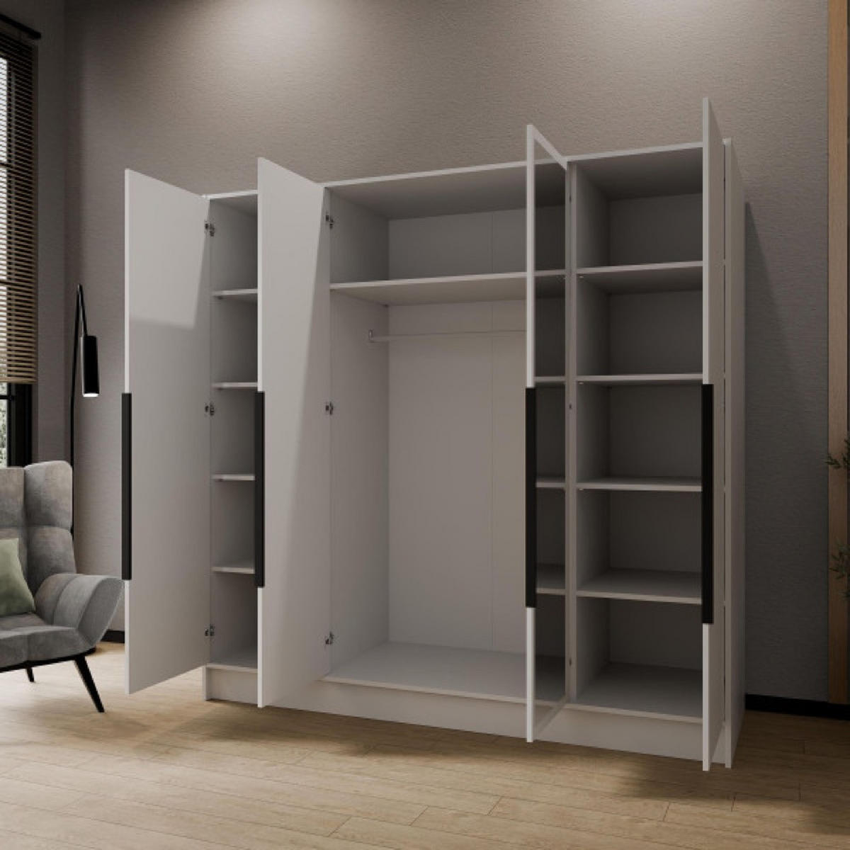 SCHRANK Weiß LUSO Mit Spiegel Und Schwarzen Griffen 200 g - Schwarz/Weiß, Holzwerkstoff (200/200/51cm) - Sepro Meble