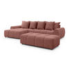 ECKSOFA inkl. Hocker Bubble mit Schlaffunktion und losen Rückenkissen, Sitzfläche Bubble-Optik aus weichem Terrakotta Strukturstoff - Ottomane Links - Terracotta/Schwarz, Holz/Kunststoff (180/306cm) - S-Style Möbel