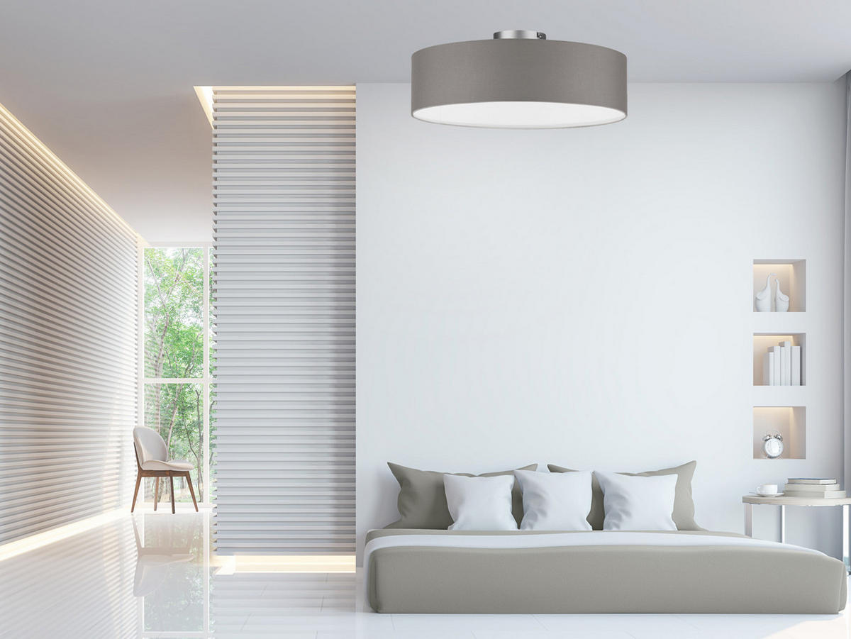 DECKENLAMPE Ø30cm, Lampenschirm Stoff Braun-Grau - Grau, Textil (30/30/16cm) - meineWunschleuchte