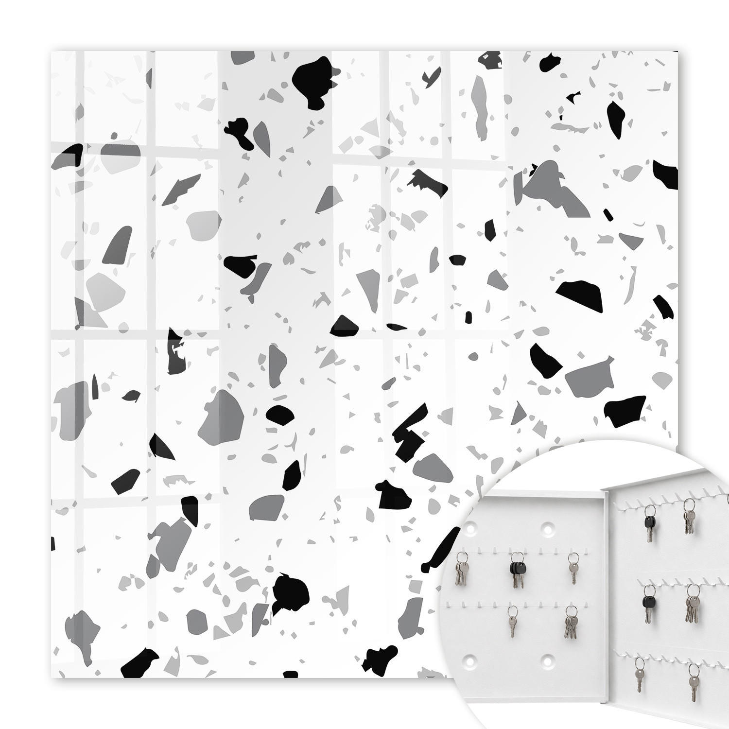 SCHLÜSSELBOX Weiß 30x30 cm – Türöffnung nach rechts - Monochromer Terrazzo - Weiß, Metall (30/30/5cm) - TULUP