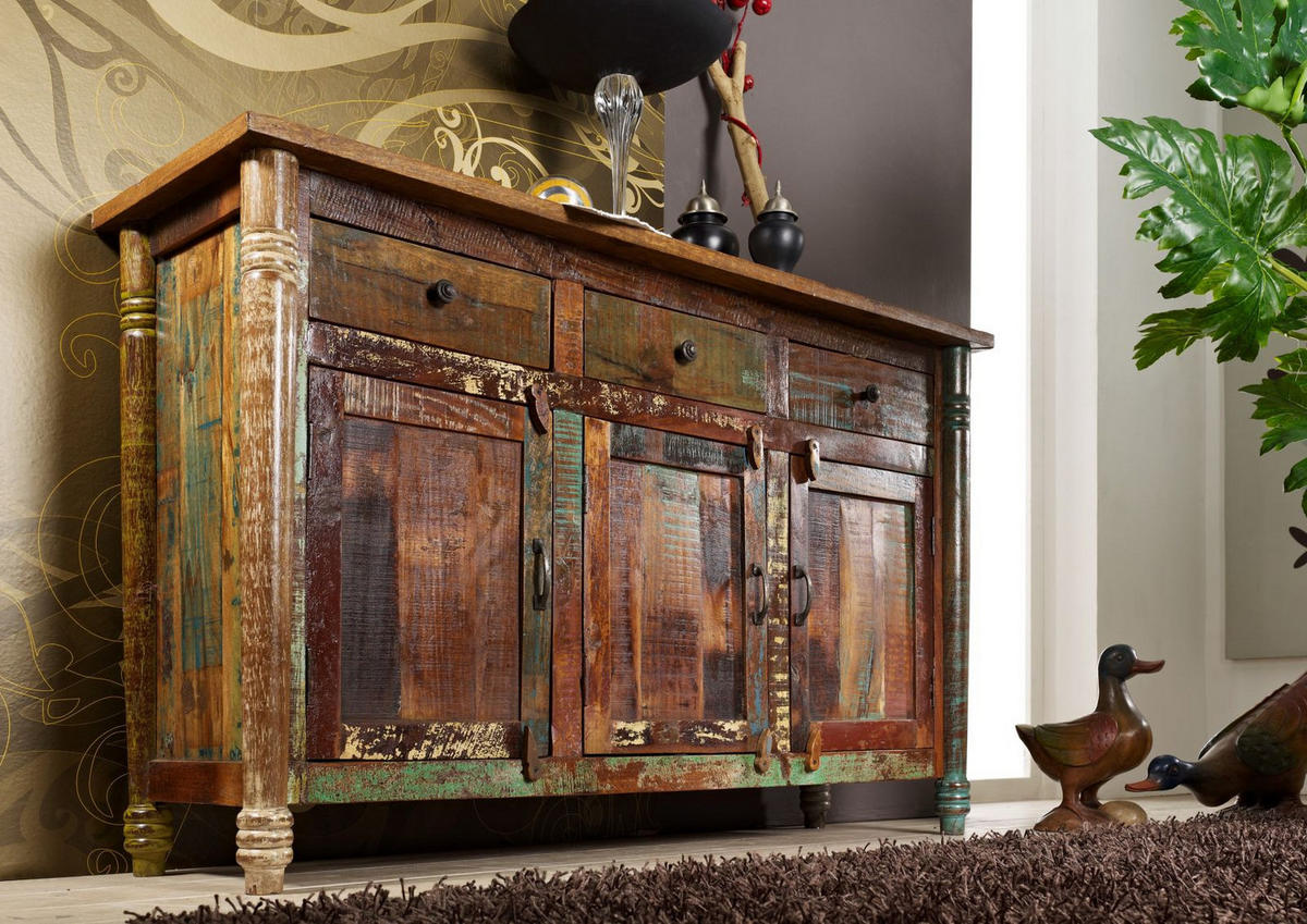SIDEBOARD Altholz 140x42x88 mehrfarbig lackiert FABLE #04 - Multicolor, Holz (140/88/42cm) - Massivmoebel24