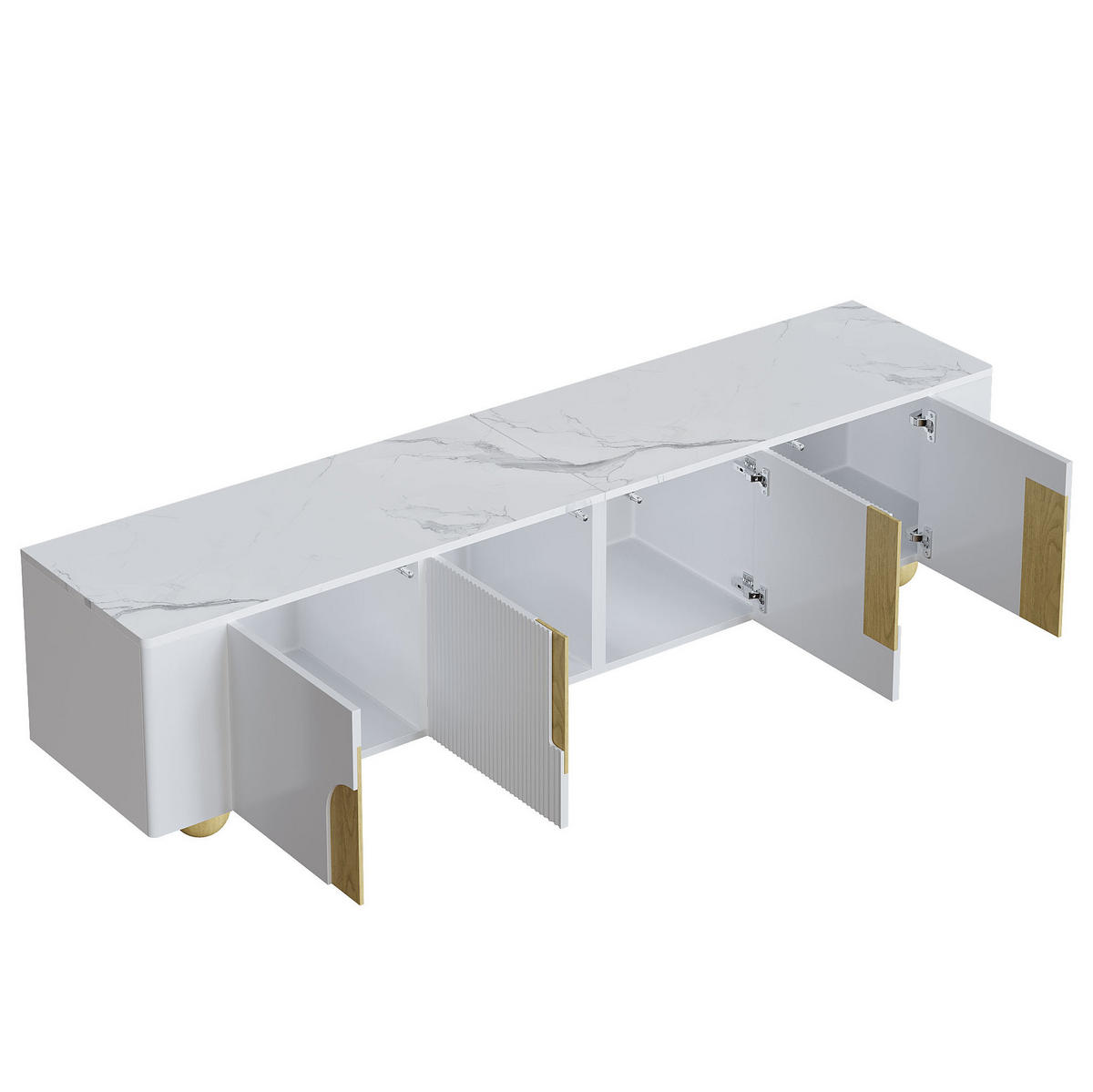 LOWBOARD 180/40/44 cm mit 4 Türen und Soft-Close in Weiß/Holzoptik - Weiß, Holzwerkstoff (180/44/40cm) - BEAOK