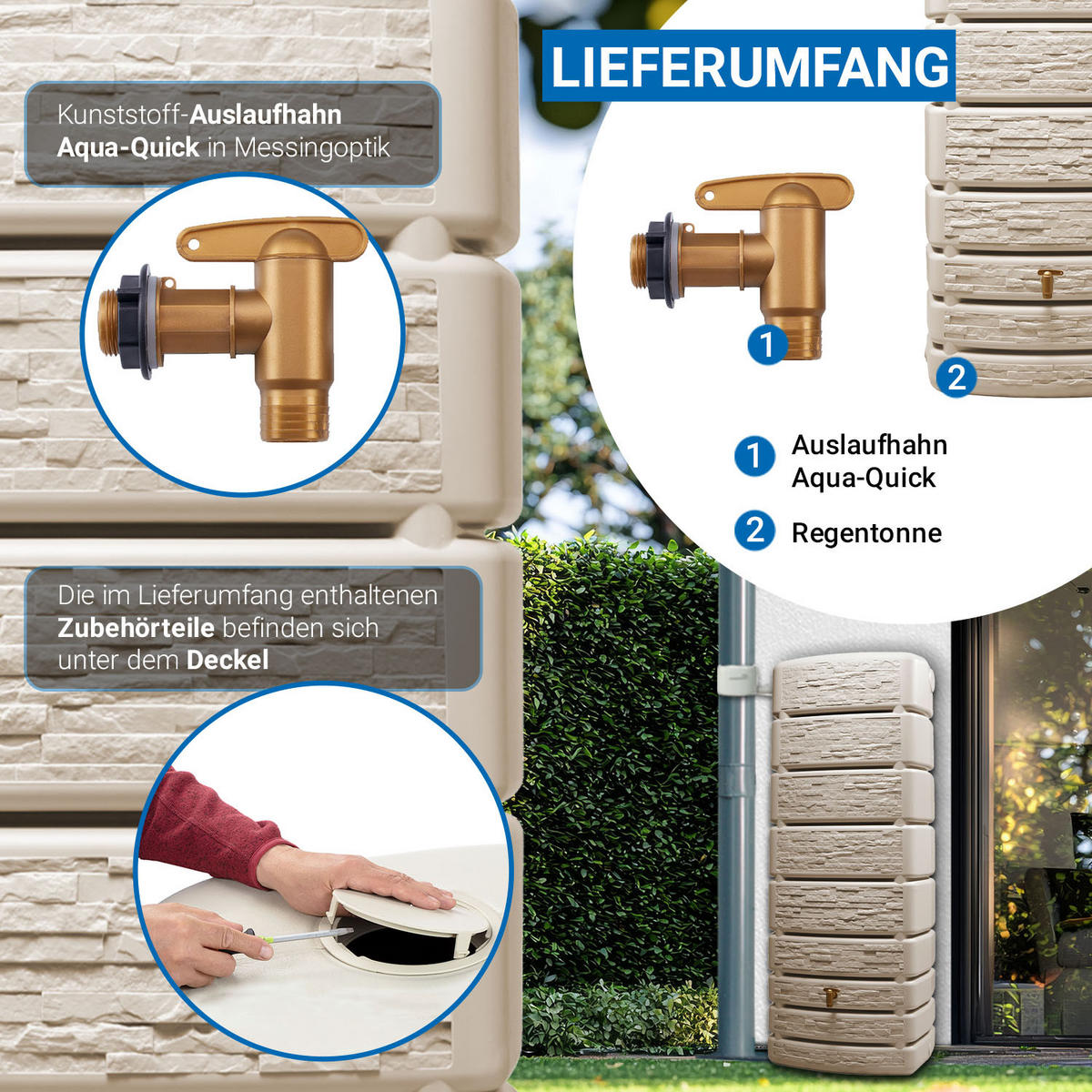 WANDTANK 500 L, sandbeige - Beige, Kunststoff (75/184/51cm) - 4rain