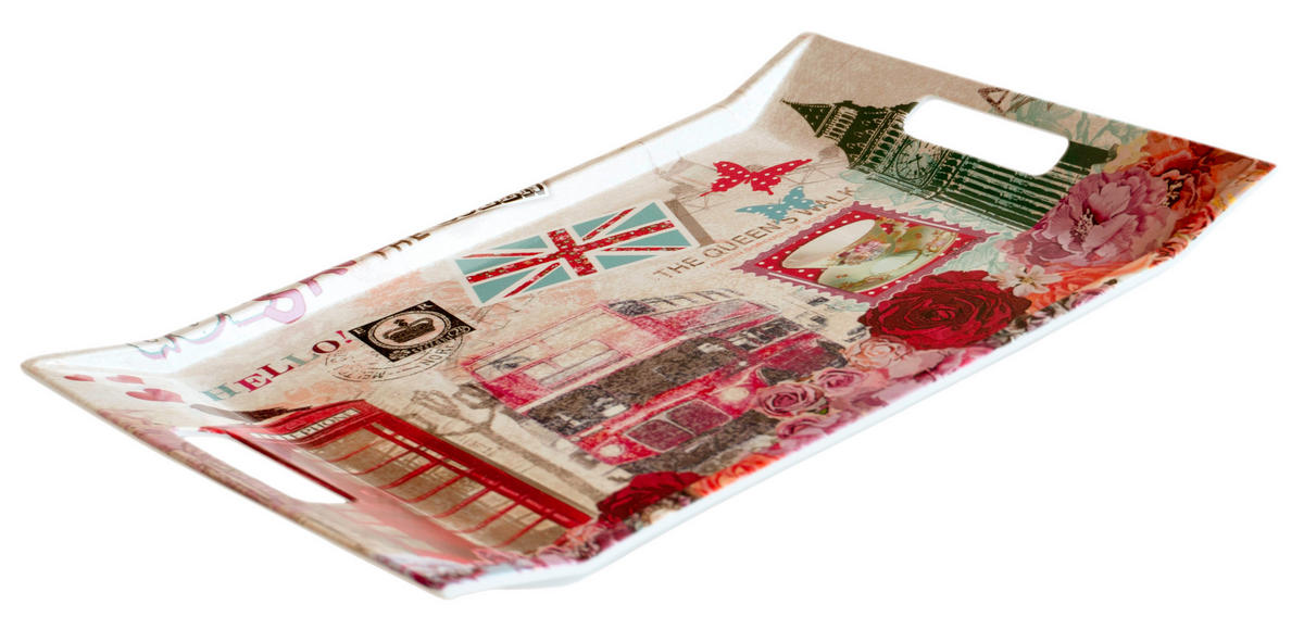 TABLETT London, rechteckige Serviertablett mit Griff 38x27 cm - Multicolor, Kunststoff (27/3/38cm) - Lashuma