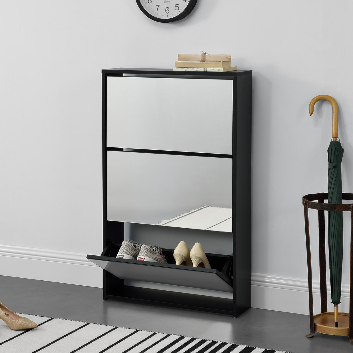 SCHUHKIPPER Vogar - Schwarz, Holzwerkstoff (63/102.5/17cm) - [en.casa]