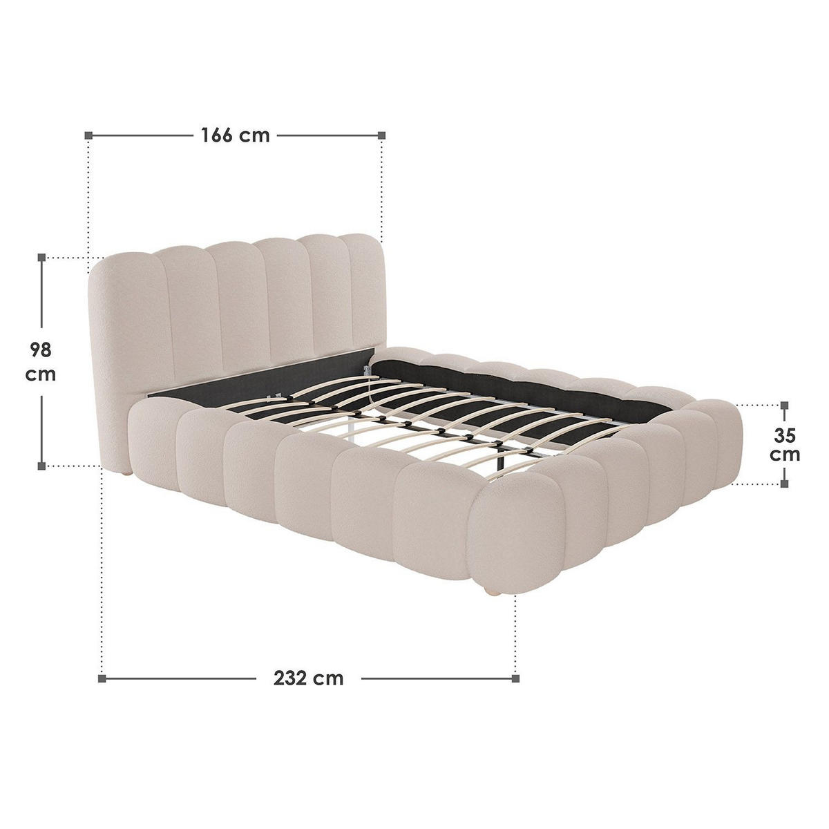 POLSTERBETT Catania 140x200 cm Beige Bouclé - Beige, Textil (140/200cm) - Juskys