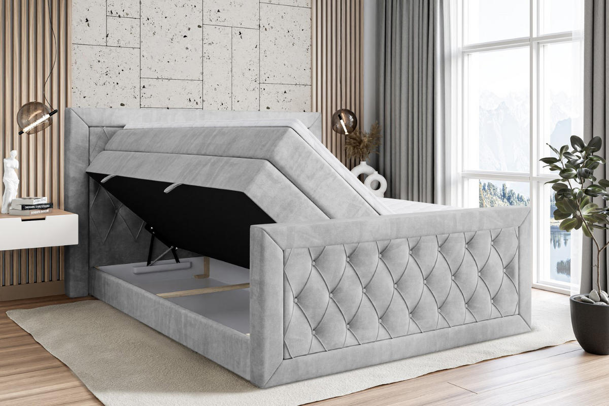 BOXSPRINGBETT NOEL-Z KING - 120 x 200 - H3/H4 - Hellgrau - Hellgrau, Holzwerkstoff (120/200cm) - ALTDECOR
