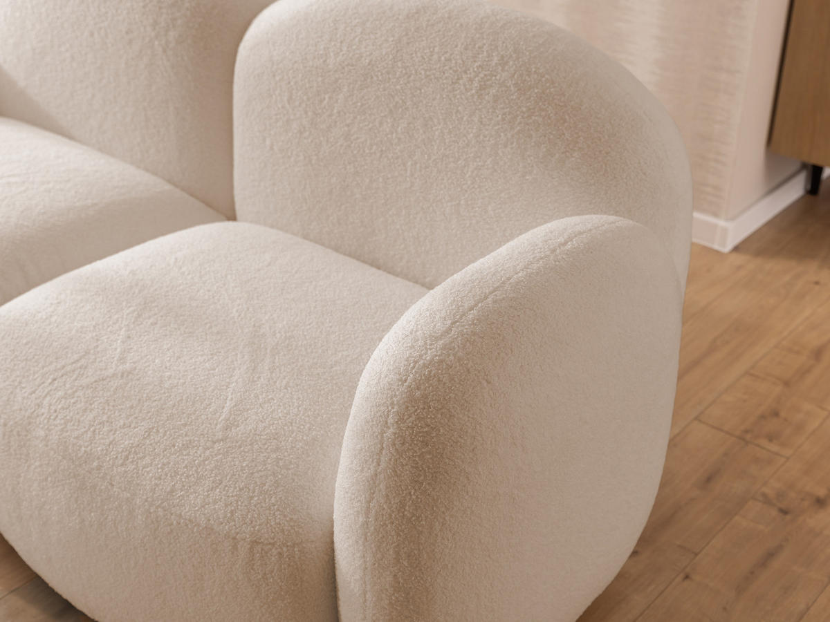 ECKSOFA Nuvola mit abgerundetem Design Hellbeige Bouclé-Stoff - Ottomane Links - Beige/Schwarz, Holz/Kunststoff (268/146cm) - S-Style Möbel