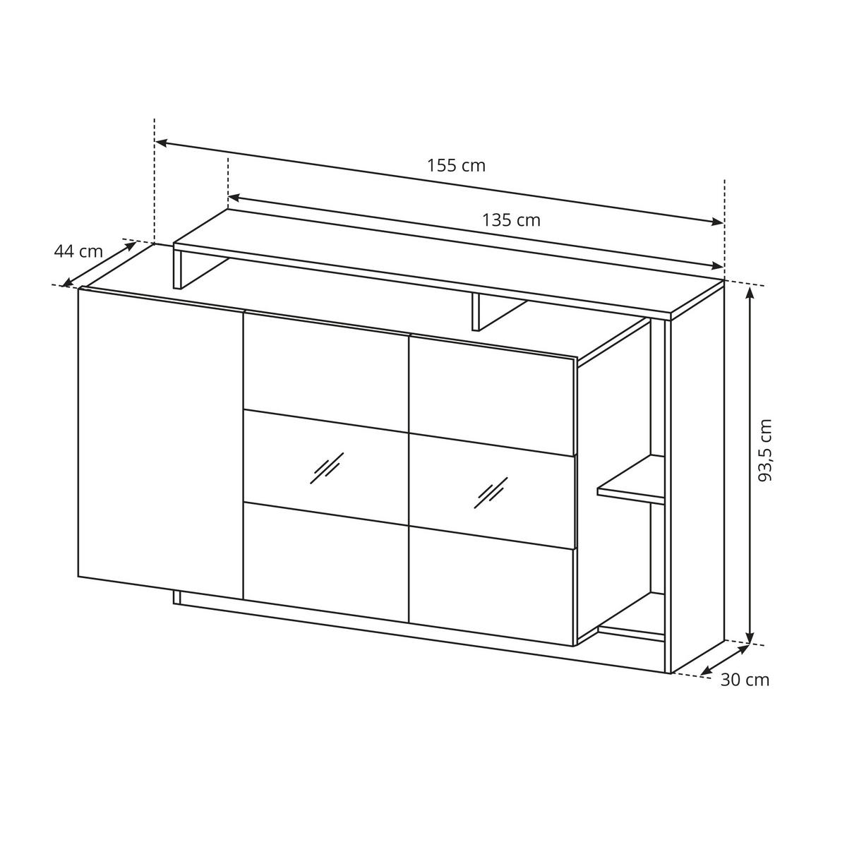 SIDEBOARD ALVDAL KOM1 ABS-Kante Eiche Anthrazit - Anthrazit, Glas/Holzwerkstoff (155/94/44cm) - Komodee