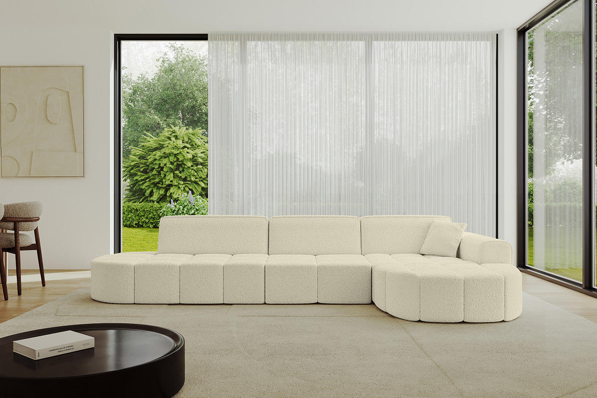 ECKSOFA Ottomane Rechts LIVO-L2 - 337x173x79,5 cm Beige - Beige, Holzwerkstoff/Textil (337/173cm) - ALTDECOR