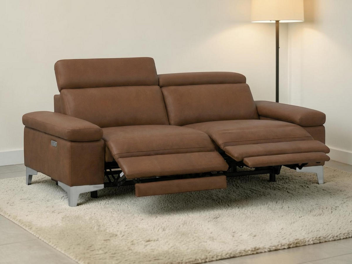 3-SITZER Sofa Talisman Echtleder mit 2 x Relaxfunktion Cognacbraun - Cognac, Leder/Metall (216/80/100cm)